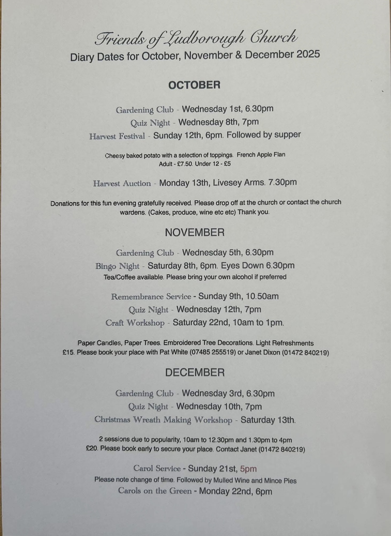 Oct/Nov/Dec 2025 Events